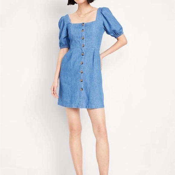 Old Navy Dresses & Skirts - Old Navy 2X Denim Button Front Puff Sleeve Dress w/ Pockets